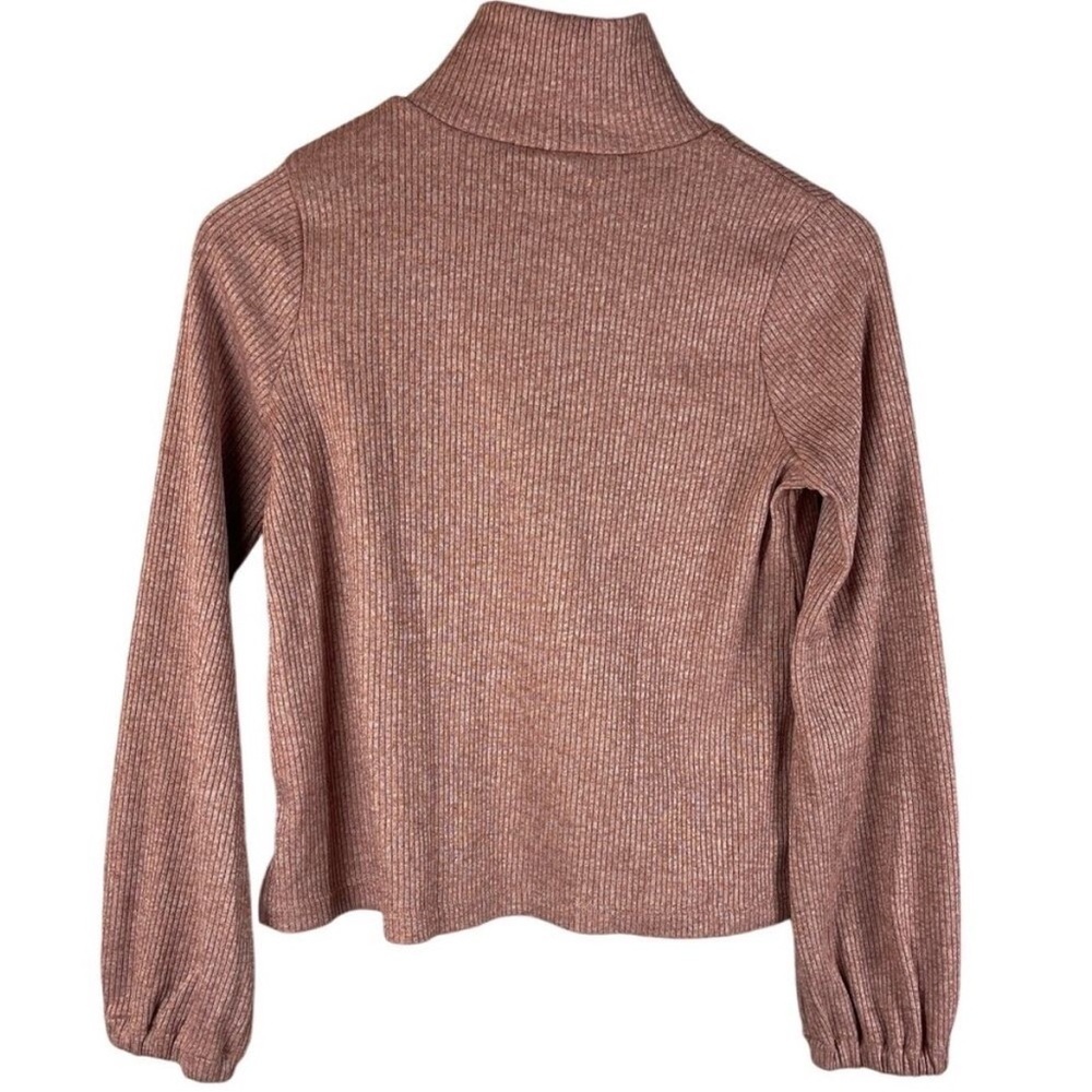 Madewell Heathered Ribbed Turtleneck Balloon Sleeve Sweater Tee Size Small Pink - Picture 5 of 9